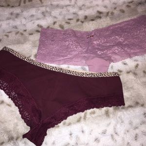 Two PINK pairs panties lace + sheer animal retired